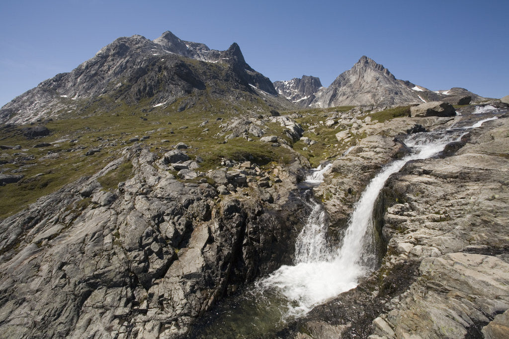 Detail of Waterfall and Mountain Landscape on Pamiagdluk Island by Anonymous