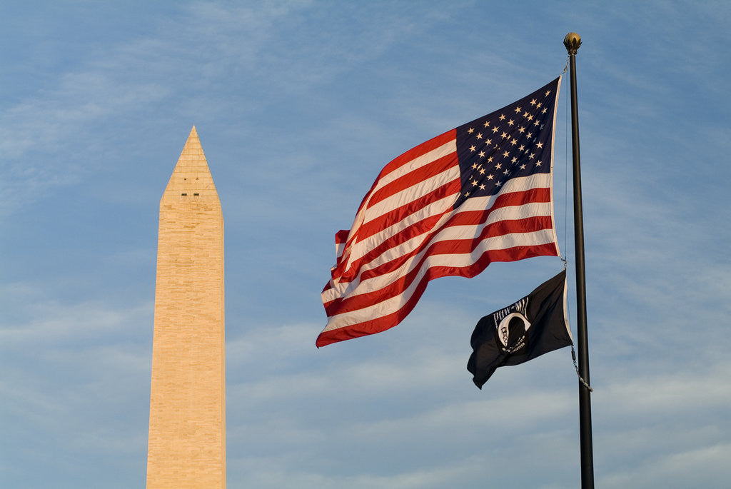 Detail of Washington Monument and American Flag by Anonymous