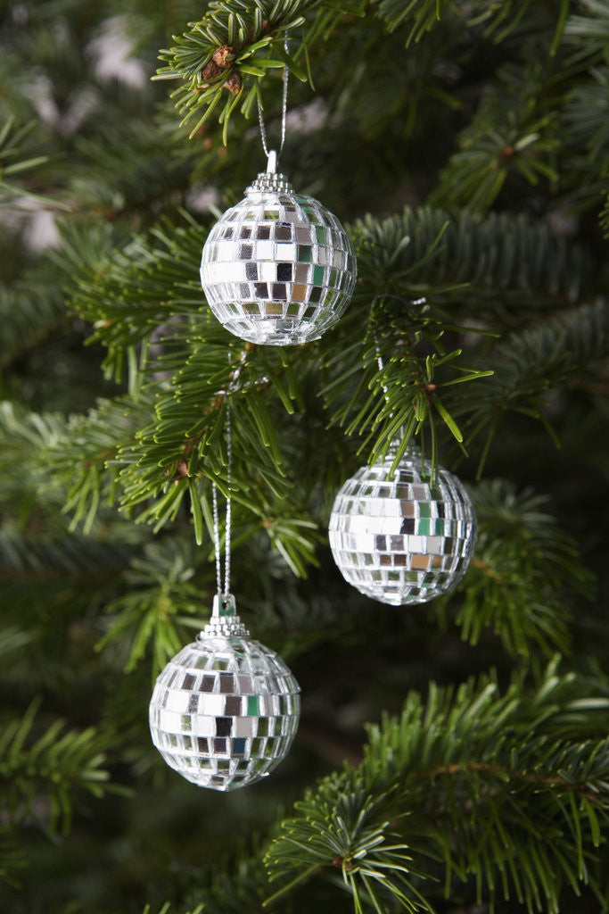 Detail of Mirrored Christmas Ornaments on Christmas Tree by Anonymous