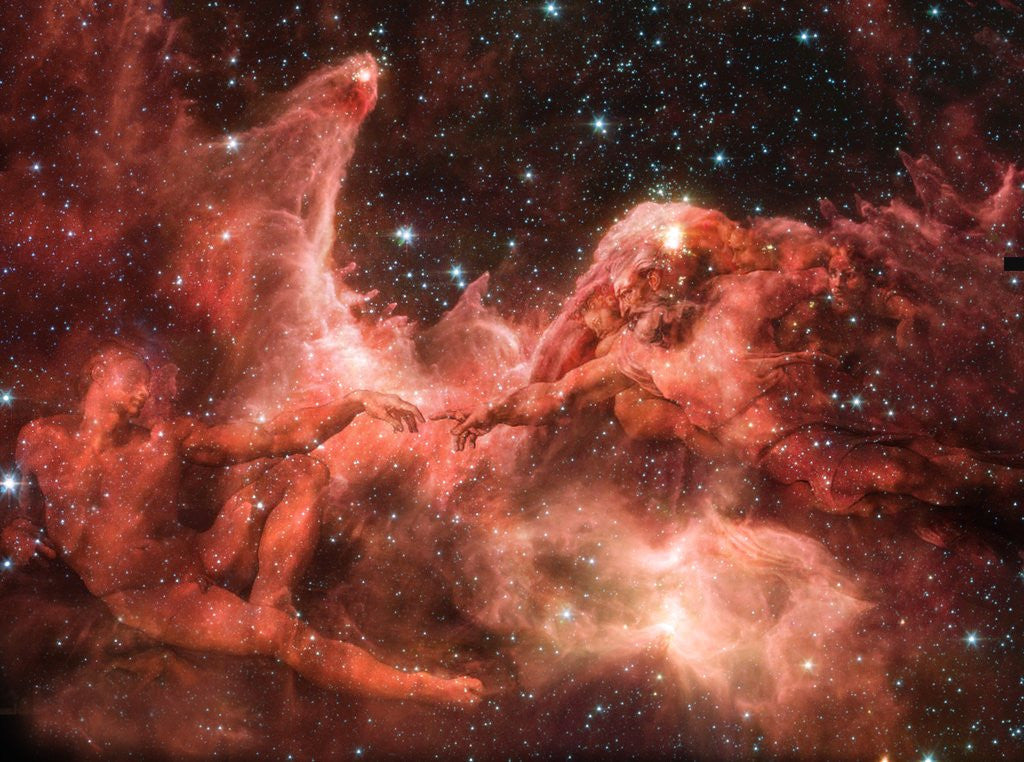 Detail of Adam and God Touching in Nebula by Corbis