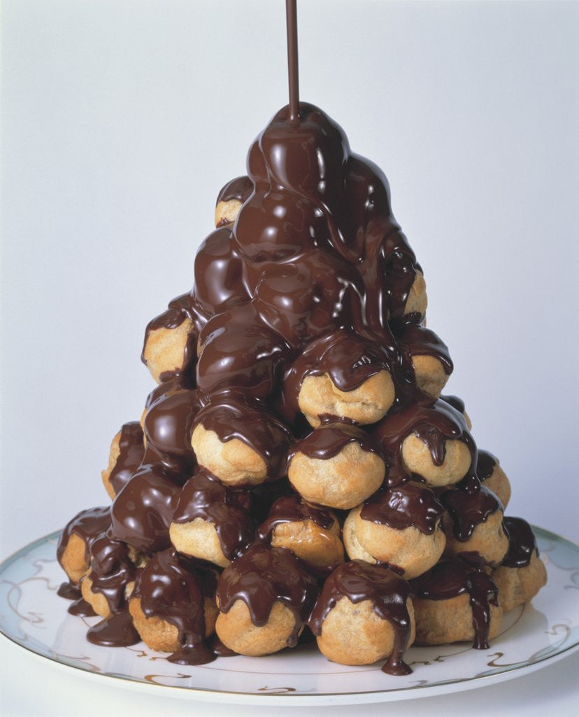 Detail of Pyramid of Chocolate Drizzled Cream Puffs by Anonymous