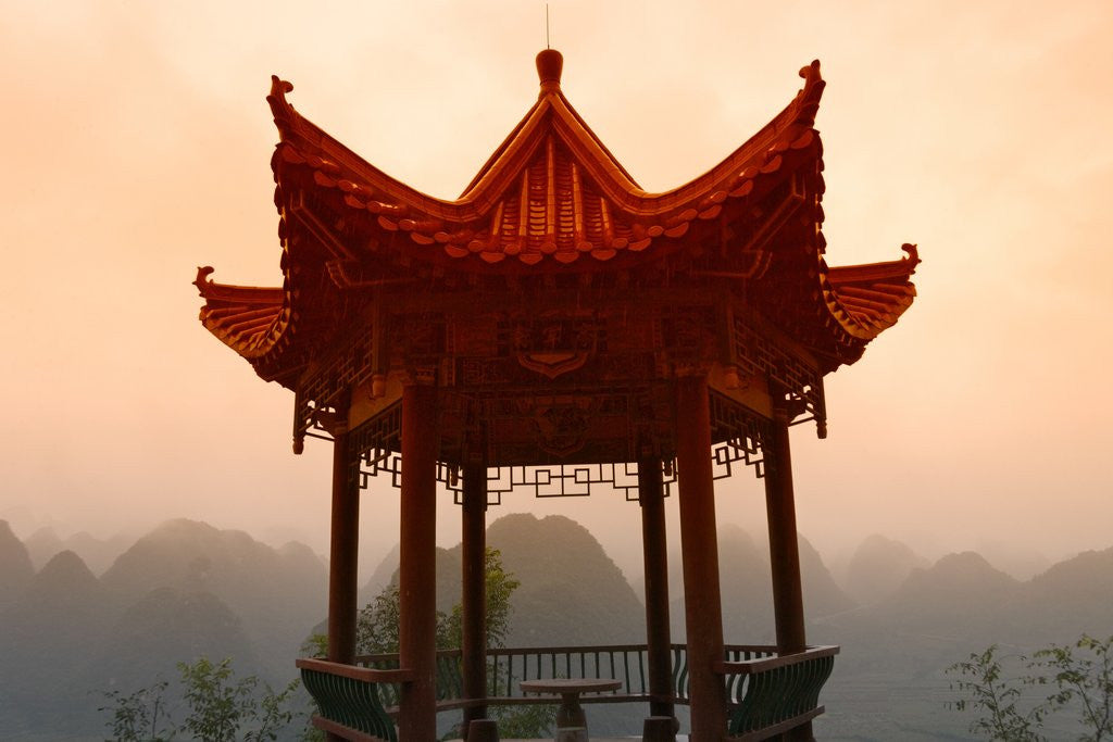 Detail of Pavilion Overlooking Karst Hills in Mist by Anonymous