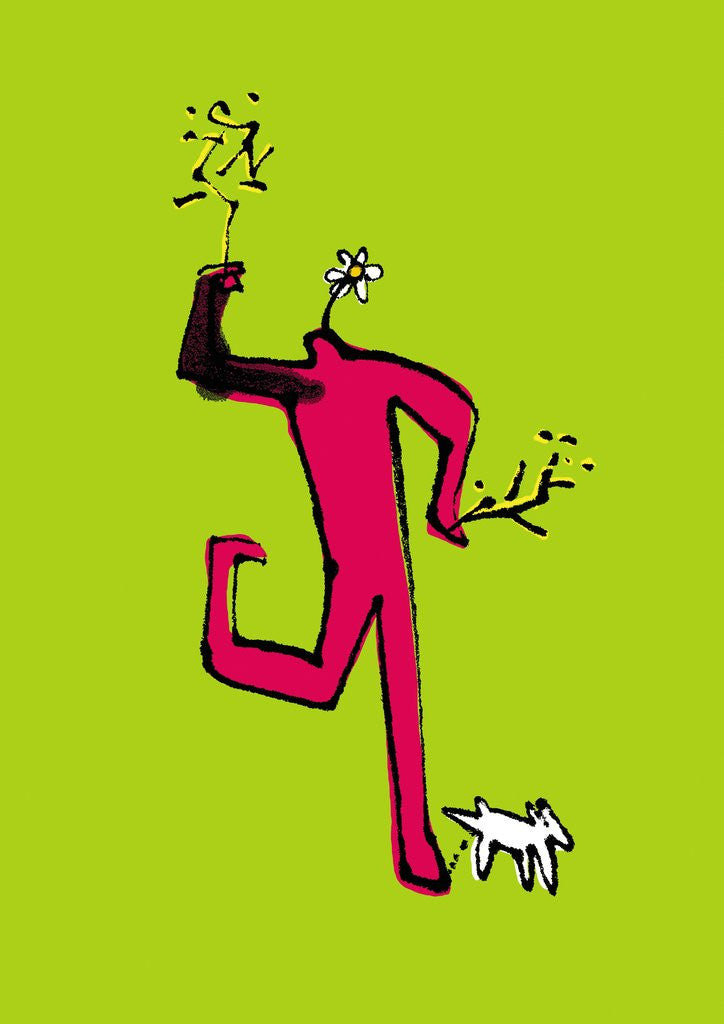 Detail of Daisy headed figure walking a dog by Anonymous