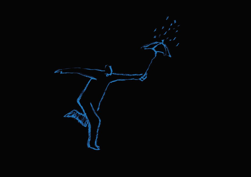 Detail of Figure running through the rain with an umbrella by Anonymous