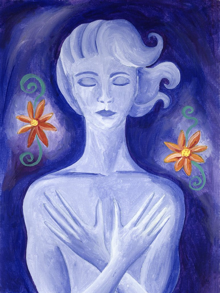 Detail of Woman holding her chest by Anonymous