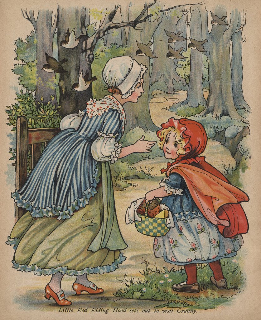Detail of Little Red Riding Hood Sets Out to Visit Granny Book Illustration by Anonymous