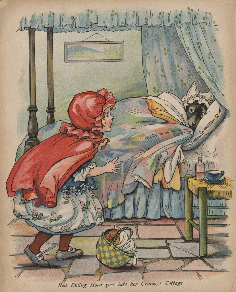 Detail of Red Riding Hood Goes Into Her Granny's Cottage Book Illustration by Anonymous