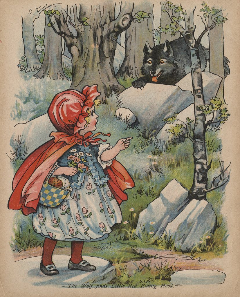 Detail of The Wolf Finds Little Red Riding Hood Book Illustration by Anonymous