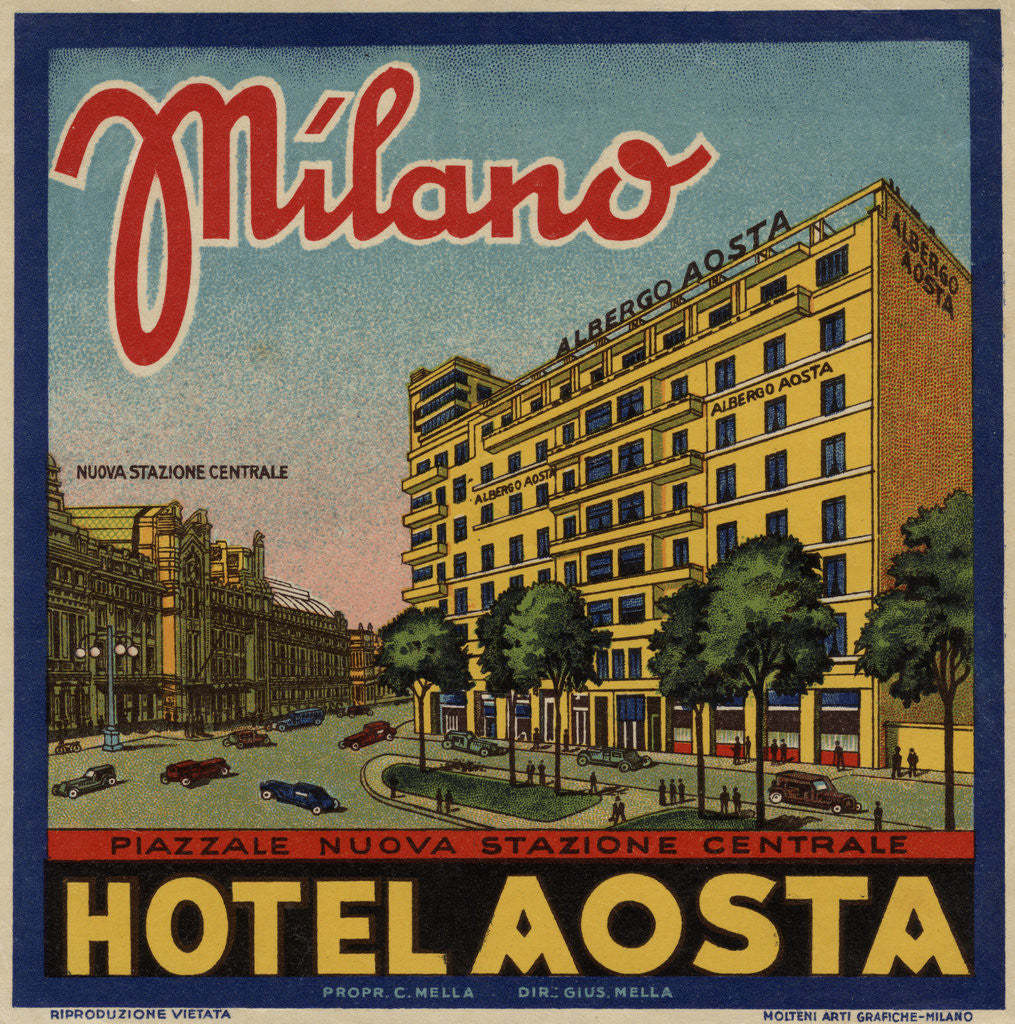 Detail of Hotel Aosta Milano Luggage Label by Anonymous