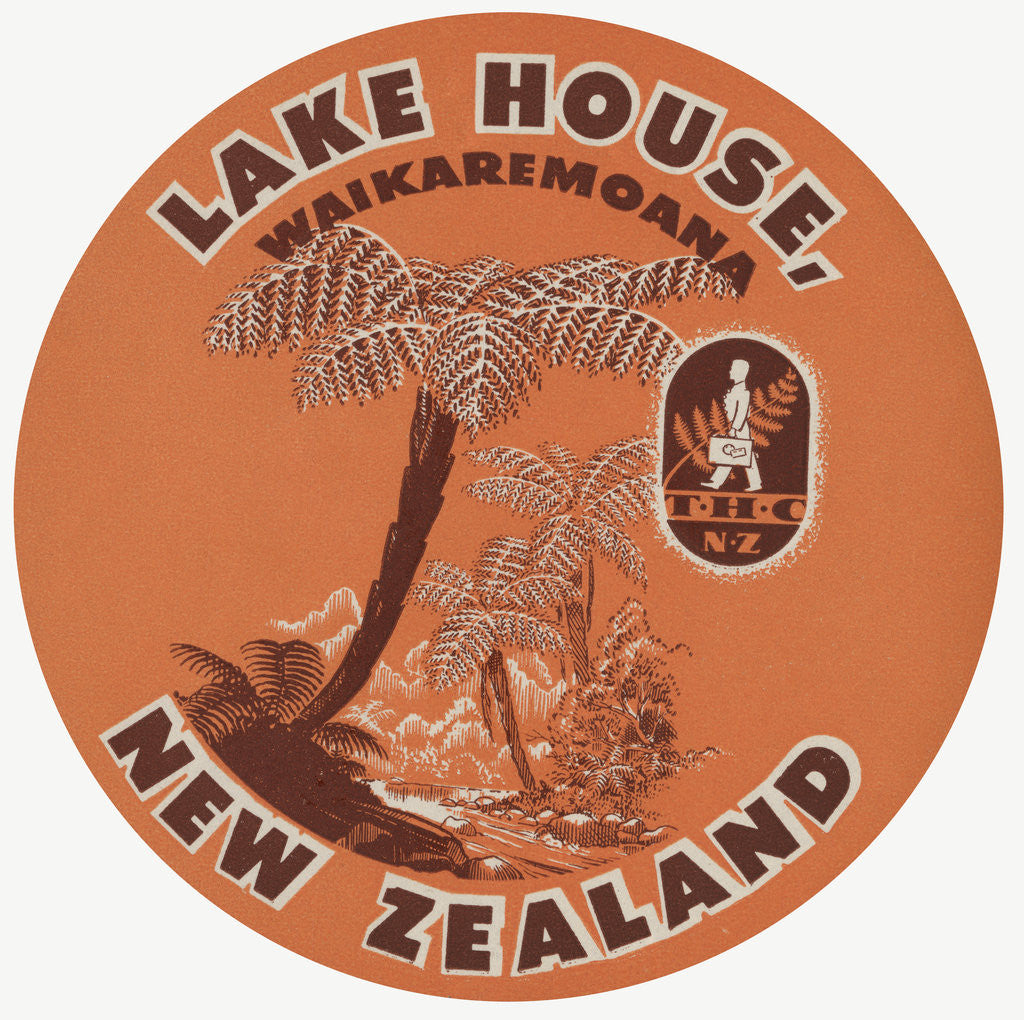 Detail of Lake House Waikaremoana New Zealand Luggage Label by Anonymous