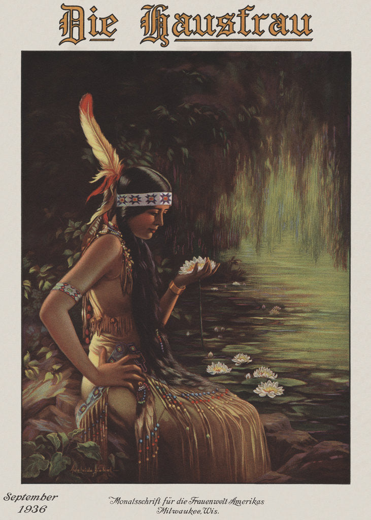 Detail of Illustration of an Indian Maiden Holding a Water Lily by Adelaide Hiebel