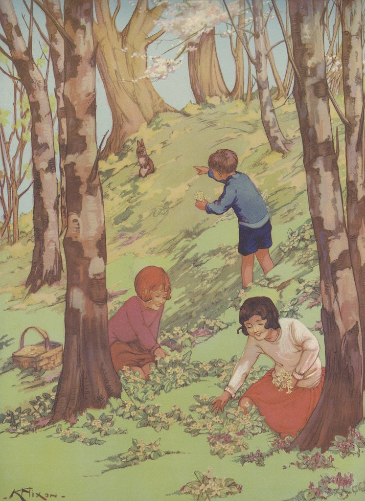 Detail of Primroses and Violets by K. Nixon