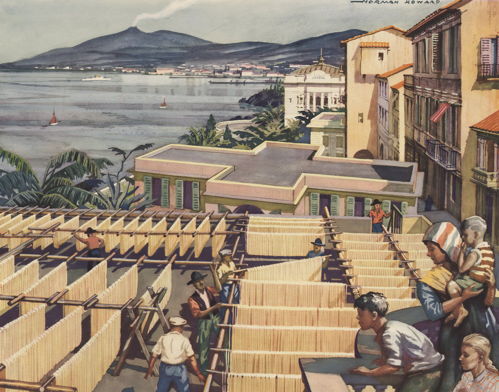 Detail of Illustration of Macaroni Drying in Italy by Norman Howard