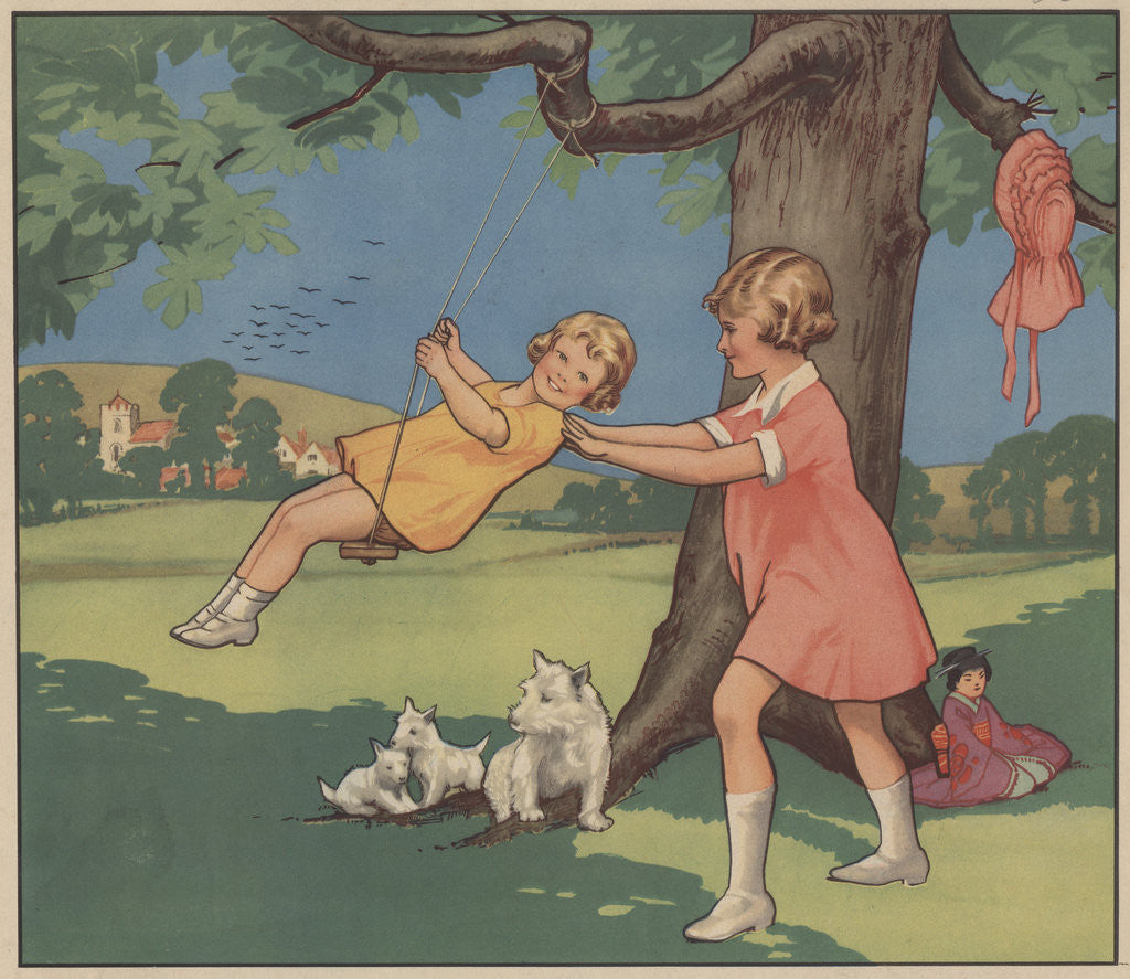 Detail of Book Illustration of Girls Playing on a Swing by Anonymous