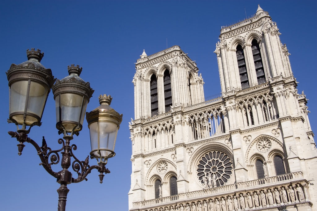 Detail of Facade of Notre Dame Cathedral and Lamp Post by Anonymous