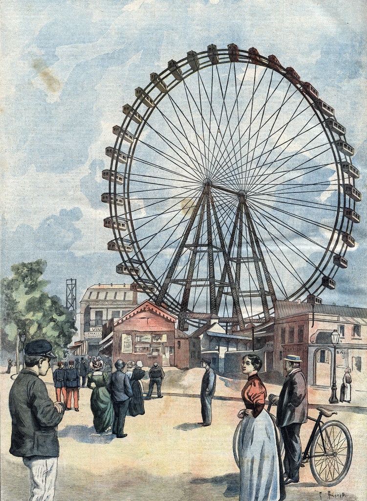 Detail of Illustration of a Ferris Wheel at the 1900 Paris Exposition by Corbis