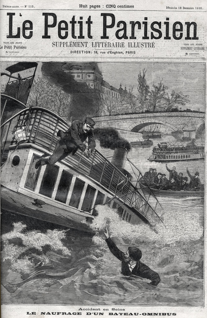 Detail of Illustration of an Omnibus Boat Sinking in the Seine by Anonymous