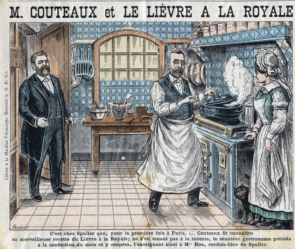 Detail of Illustration of Aristide Couteaux Cooking Lievre a la Royale by Corbis