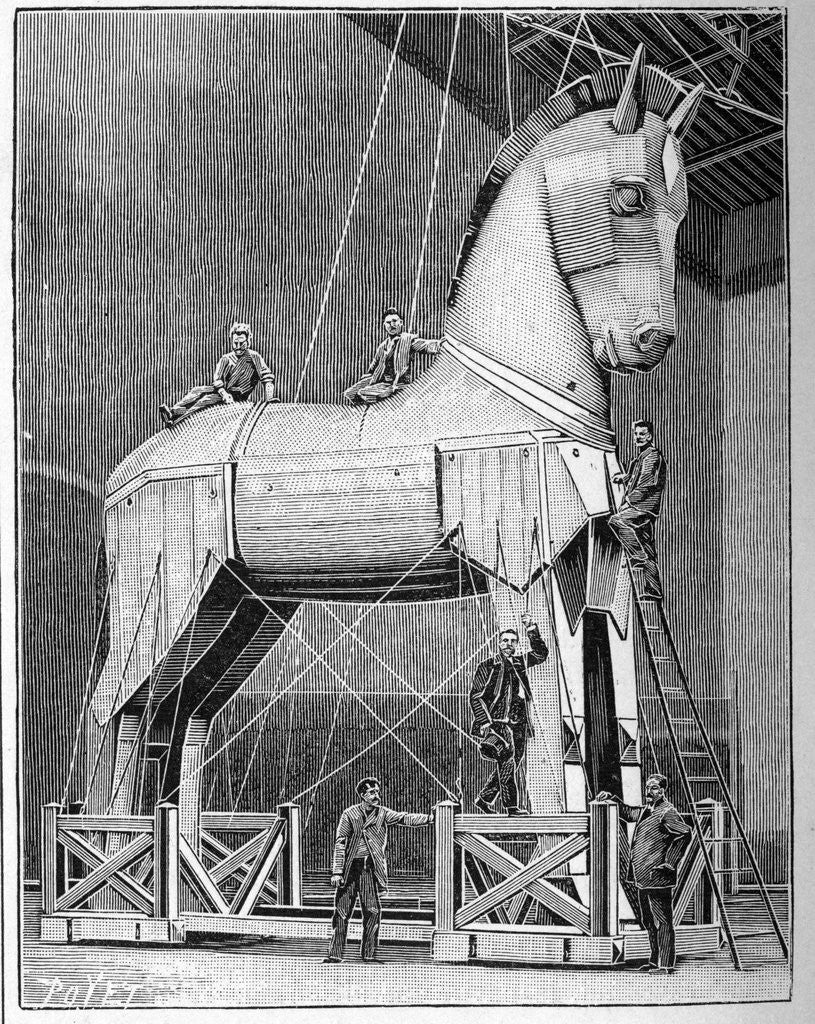 Detail of Illustration of Set Builders Working on a Trojan Horse by Anonymous