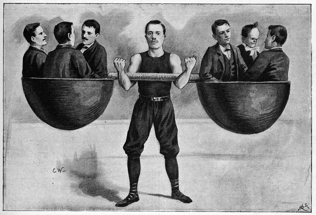 Detail of Illustration of a Circus Performer Lifting Six Men by Anonymous