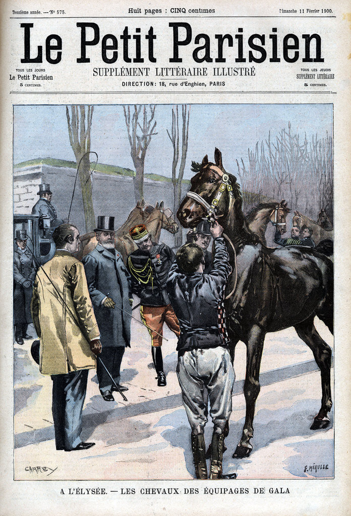 Detail of Illustration of Emile Loubet Examining Horses by Corbis