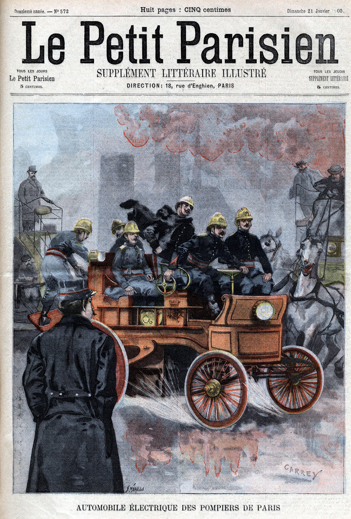 Detail of Illustration of French Firemen's Electric Automobile by Anonymous