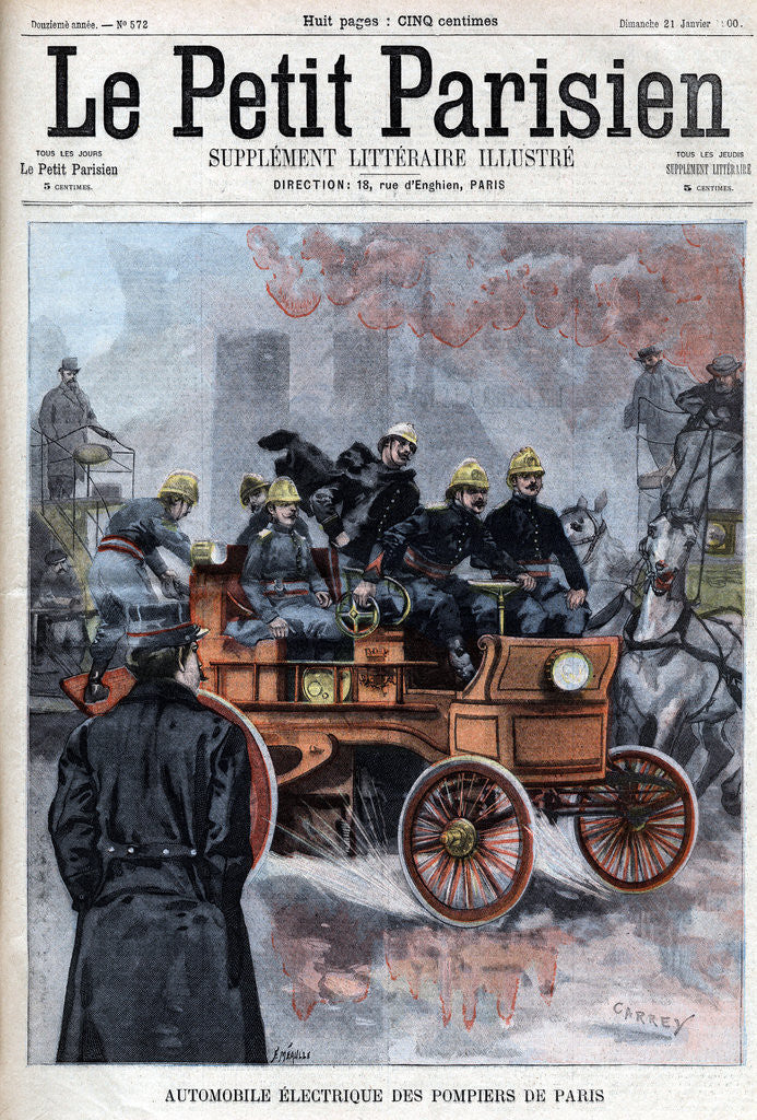 Detail of Illustration of French Firemen's Electric Automobile by Corbis
