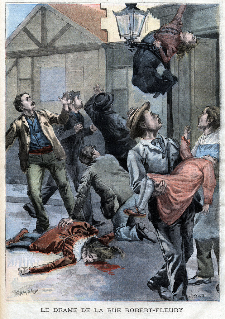 Detail of Illustration of a Woman and Her Daughters Killed by a Fall from a Window by Anonymous