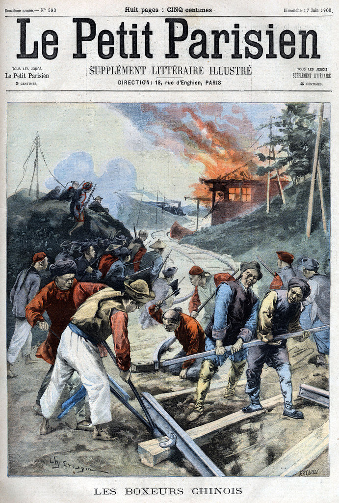 Detail of Illustration of Chinese Boxers Destroying Railroad Tracks by Anonymous