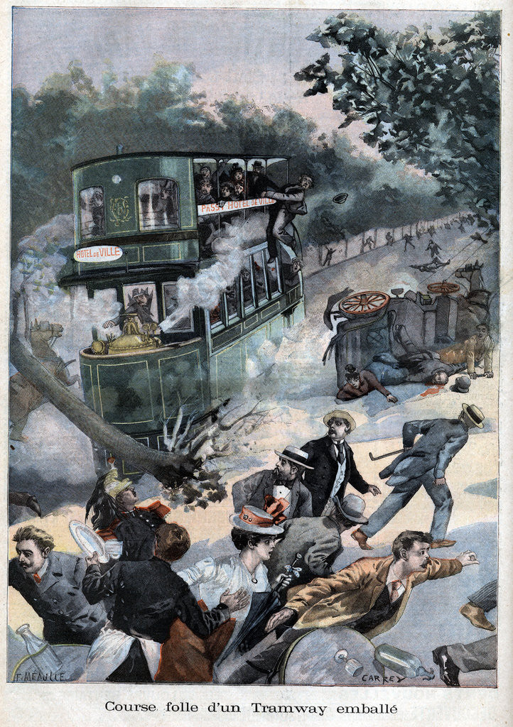 Detail of Illustration of a Runaway Tram in Paris by Corbis