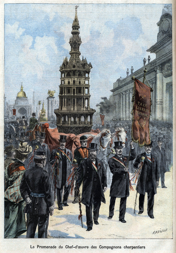 Detail of Illustration of a Carpenters Guild Parading Their Masterwork by Anonymous