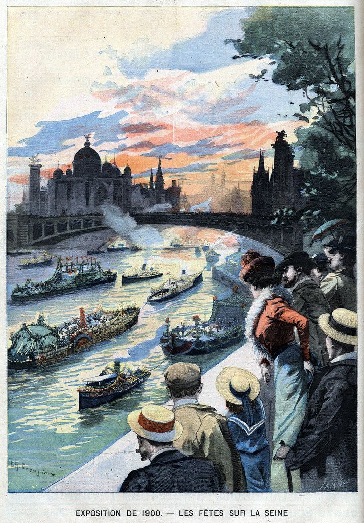 Detail of Illustration of Celebration on the Seine During the 1900 Paris Exposition by Corbis