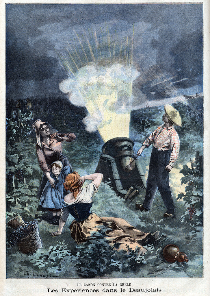 Detail of Illustration of a Farmer Firing a Cannon to Prevent Hailstones by Anonymous