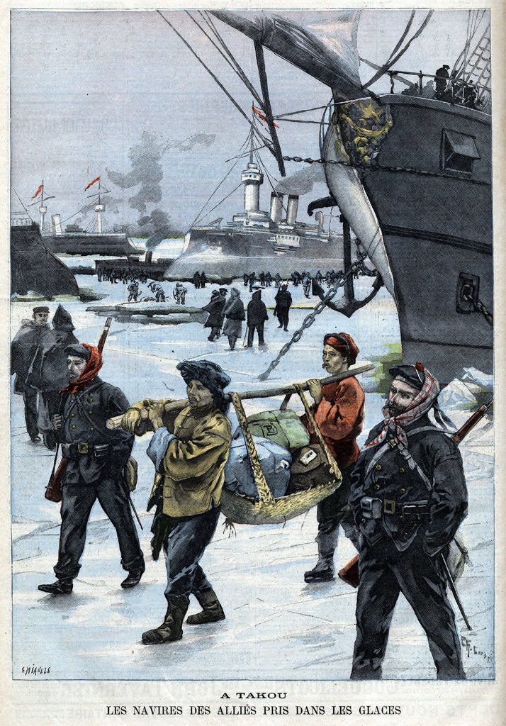 Detail of Illustration of Allied Naval Ships in Ice at Takou by Anonymous