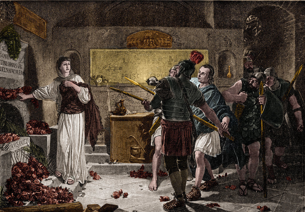 Detail of Illustration of Roman Soldiers Discovering a Christian Worshipper in Catacombs by Anonymous