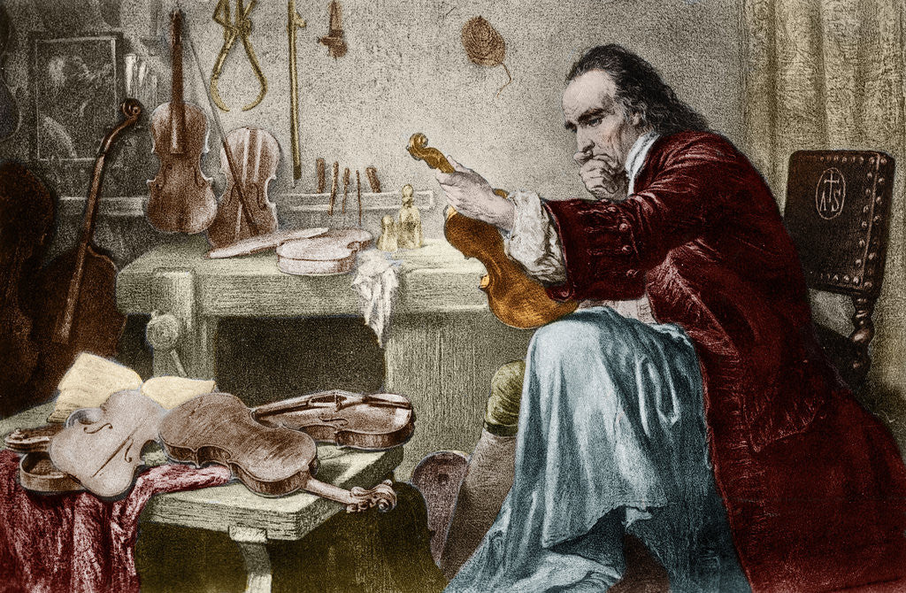 Detail of Illustration of Antonio Stradivari in His Atelier by Corbis