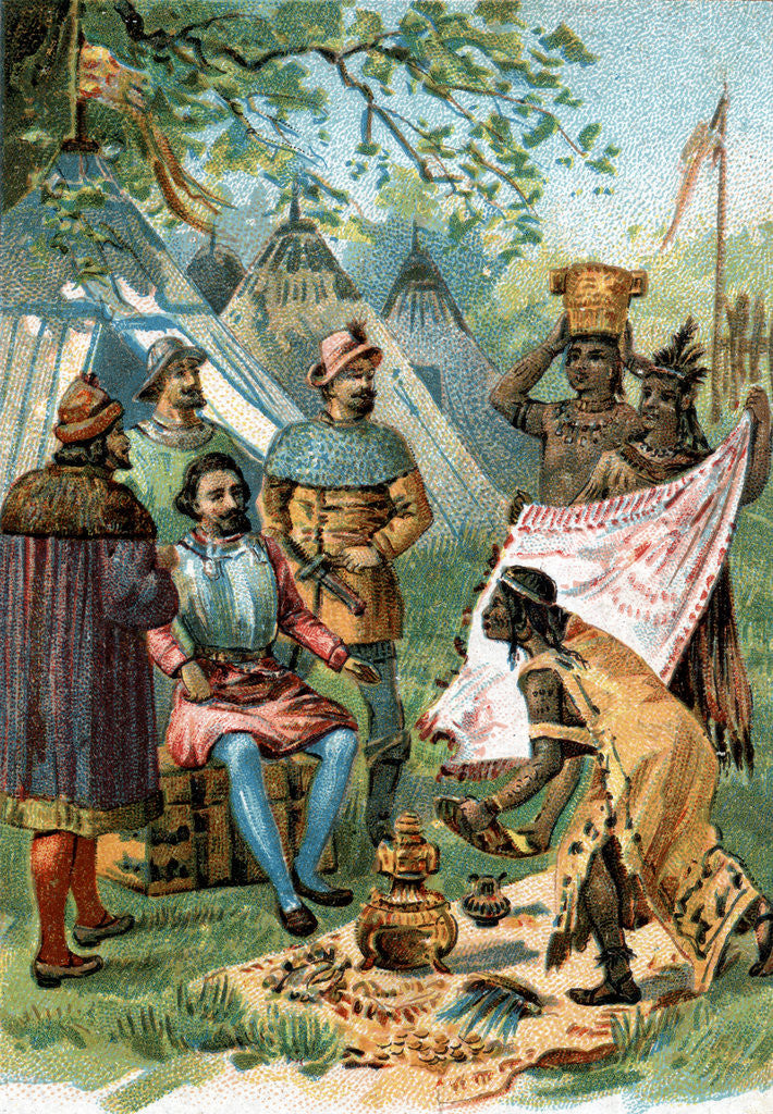 Detail of Illustration of Hernan Cortes Accepting Gifts from Montezuma by Anonymous