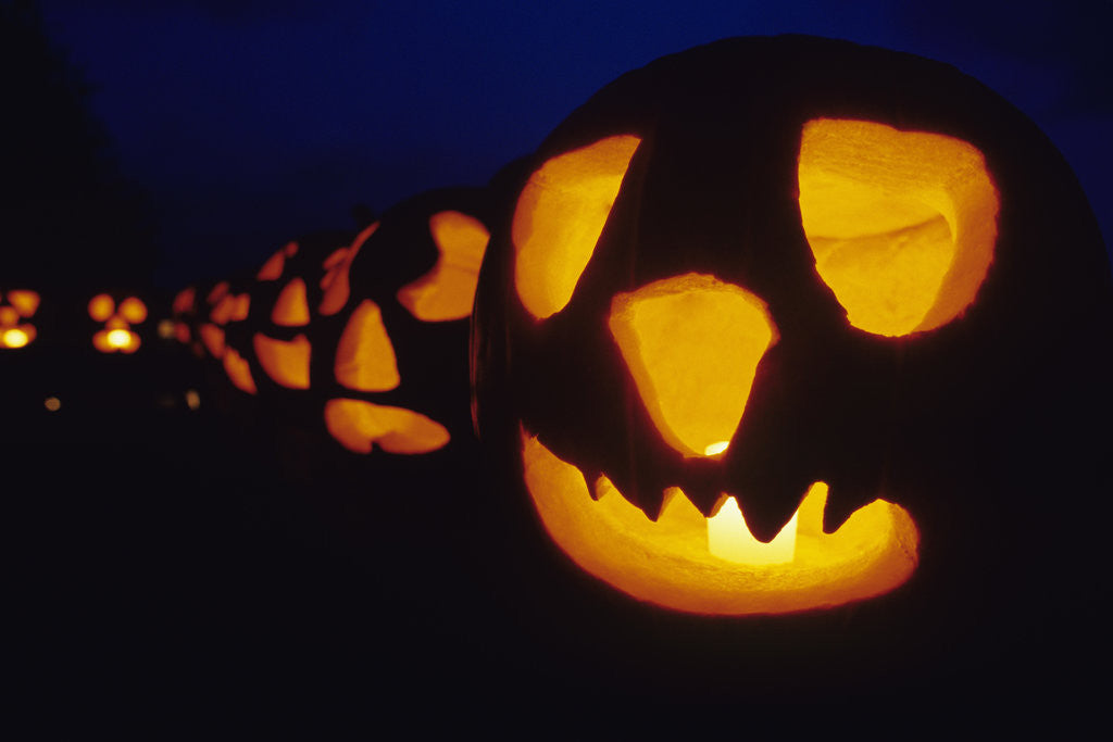 Detail of Lit Carved Pumpkins by Anonymous