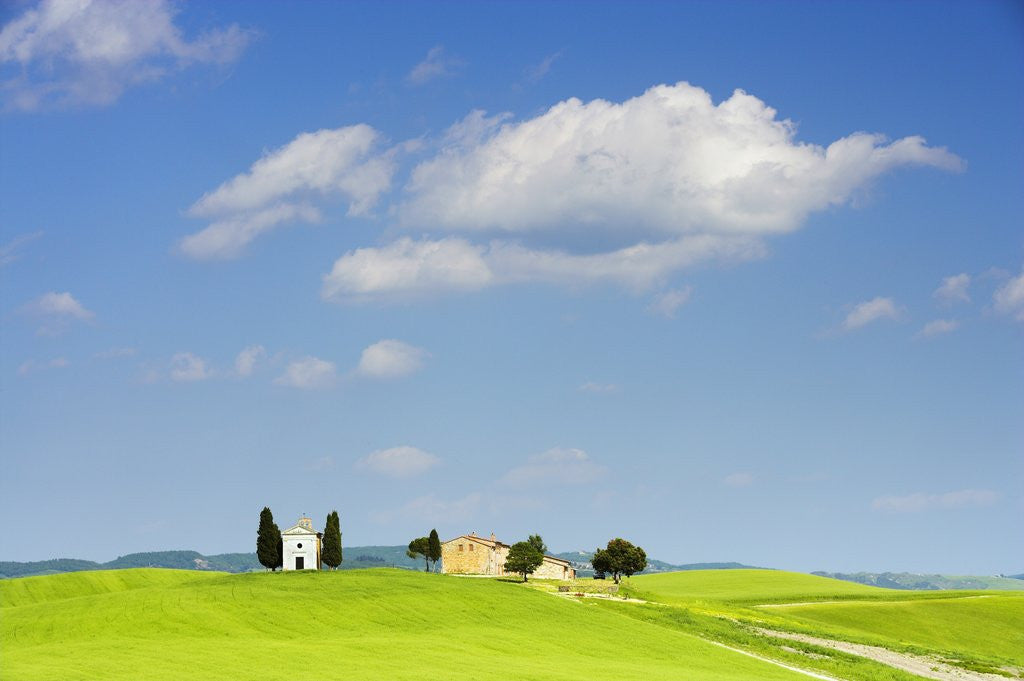 Detail of Chapel and Farmhouse on Hill by Anonymous