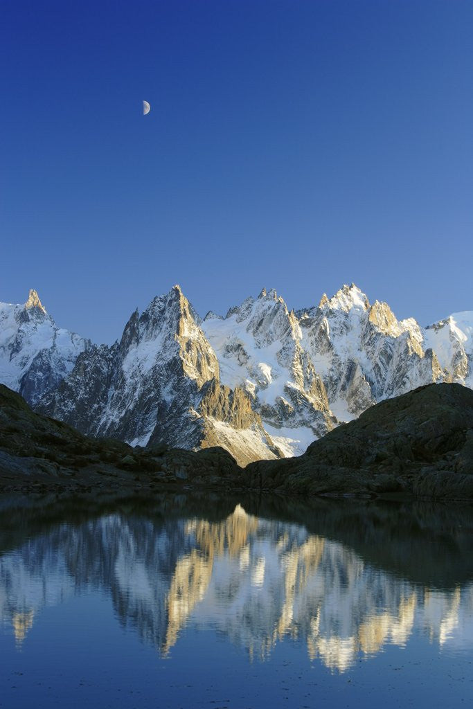 Detail of Aiguilles de Chamonix and and Mont Blanc reflected in Lac Blanc at sunset by Anonymous