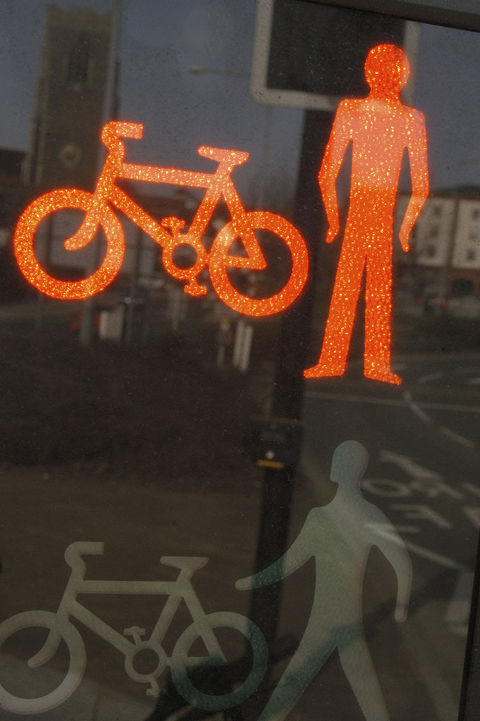 Detail of Red Cycle and Pedestrian Signal by Corbis