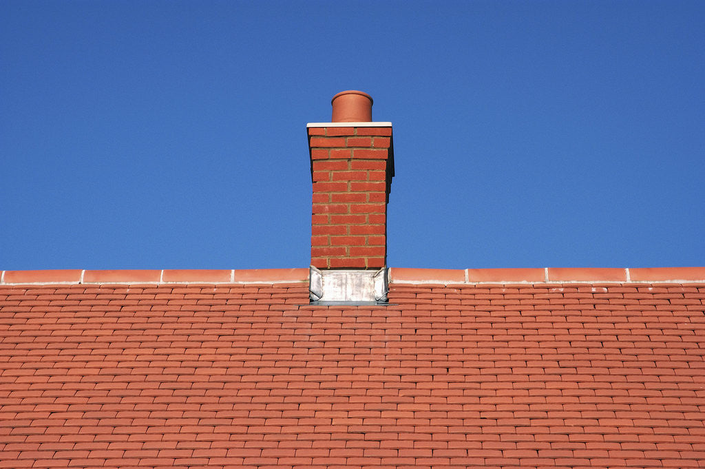 Detail of Roof top and chimney on a new house by Anonymous