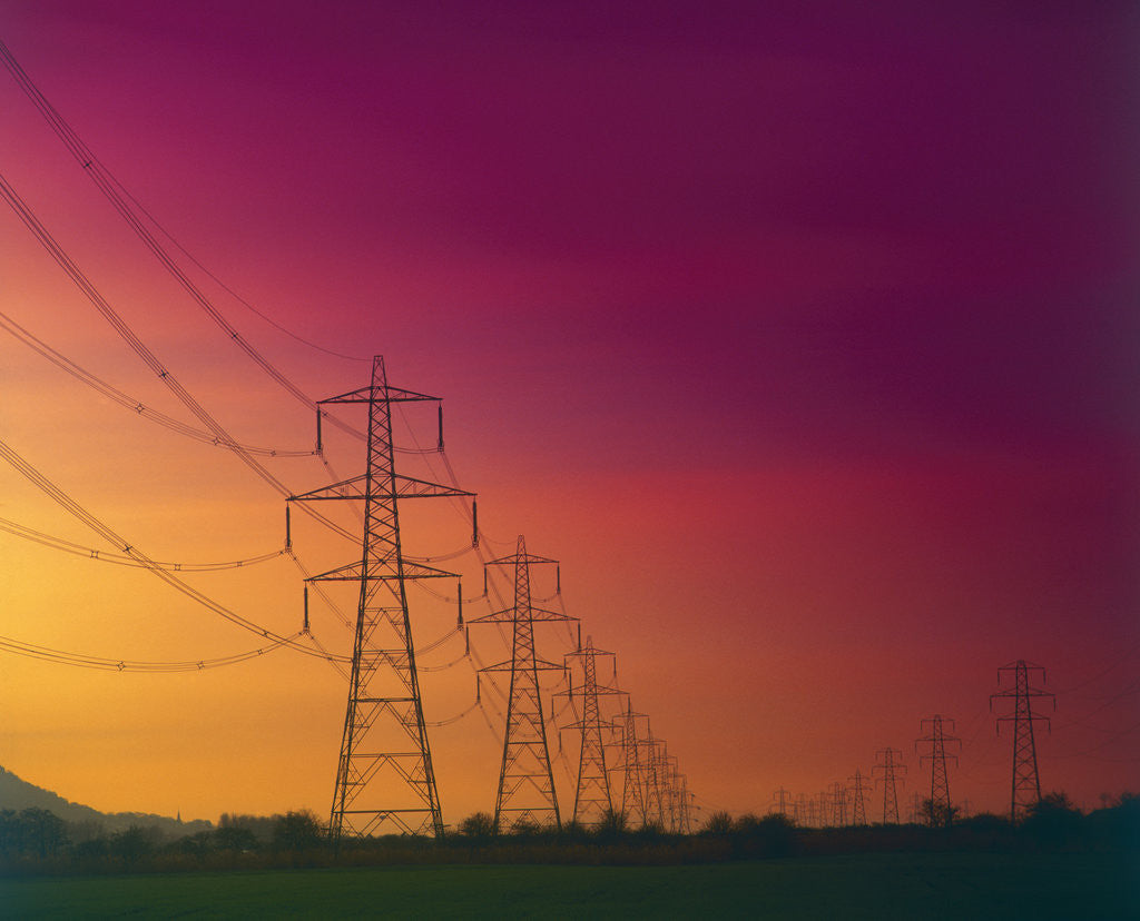Detail of High Voltage Power Transmission Towers at Dusk by Anonymous