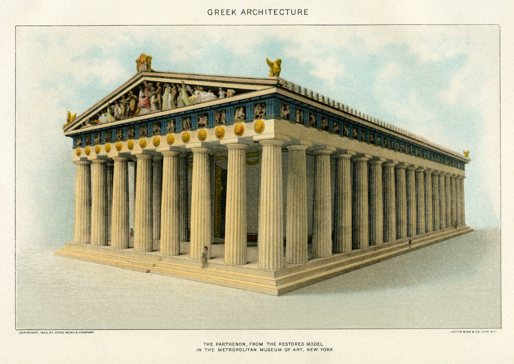 Detail of The Parthenon, from the Restored Model in the Metropolitan Museum of Art Illustration by Corbis