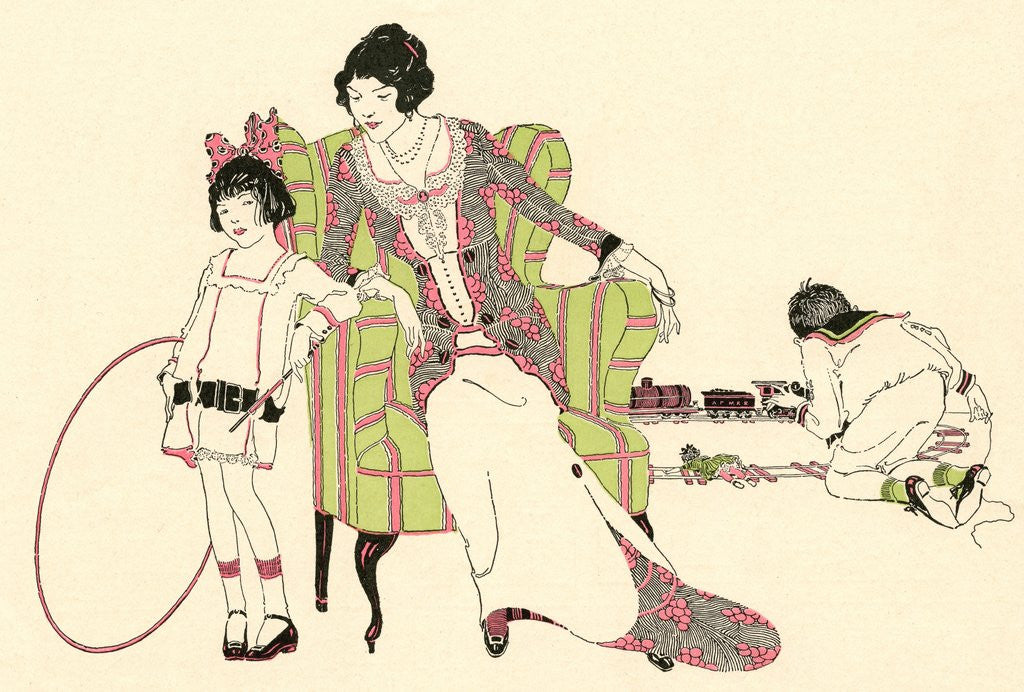 Detail of Illustration of Mother with Son and Daughter Playing Games by Harry Linnell