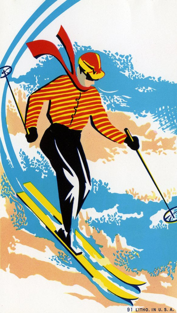 Detail of Broom Label of Skier on Ski Slope by Anonymous