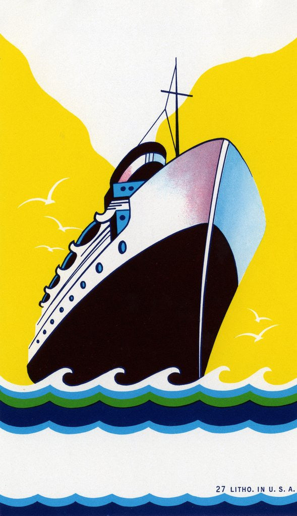 Detail of Broom label of Cruise Ship with Stylized Waves by Corbis