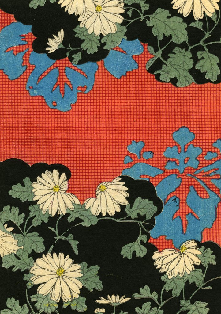 Detail of Illustration of Red and Black Design with Daisies by Anonymous
