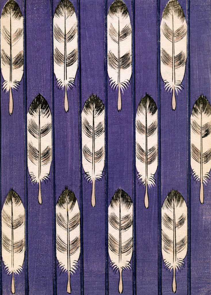 Detail of Illustration of Feathers on a Lavender Geometric Background by Anonymous