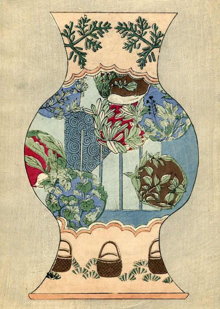 Detail of Illustration of Japanese Vase Design with Baskets and Foliage by Anonymous